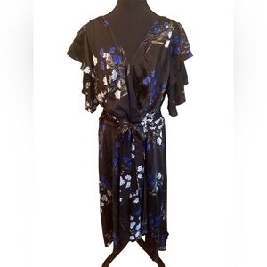 DKNY Black and Blue Floral Midi Dress